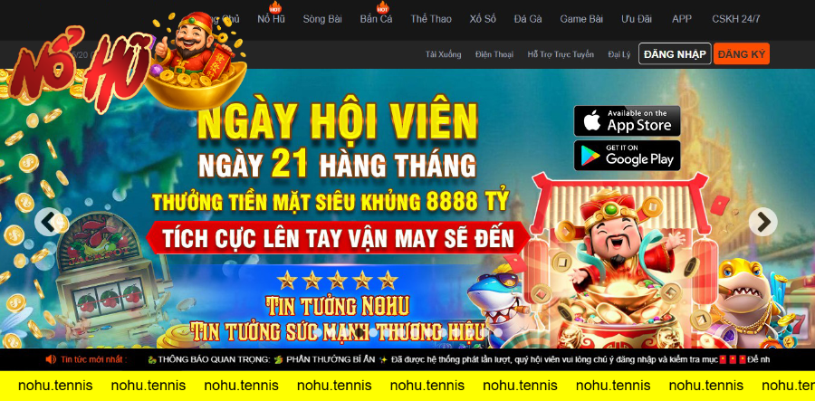 Bấm chọn nút đăng ký trên giao diện Nohu90