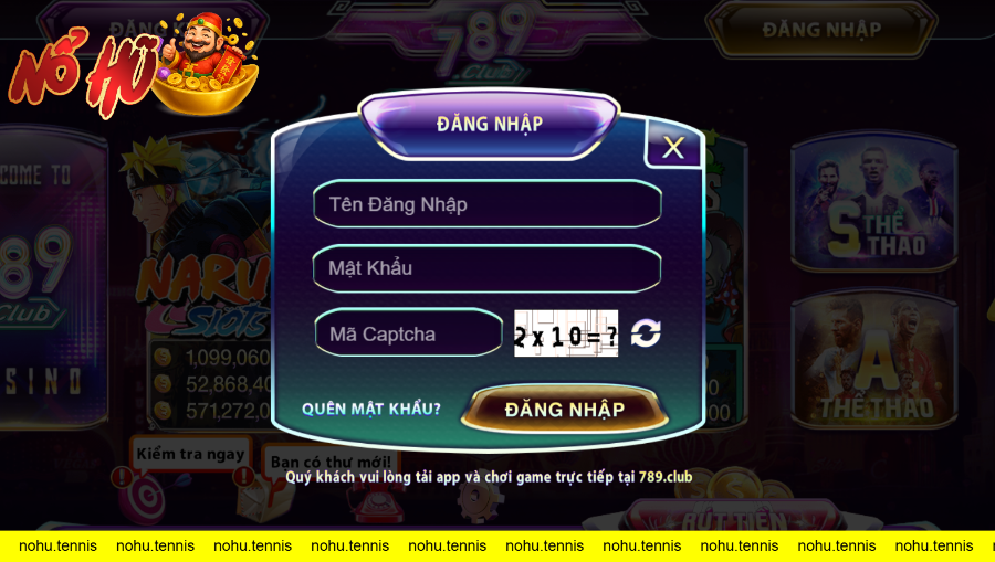 giao diện đăng nhập tại 789 club
