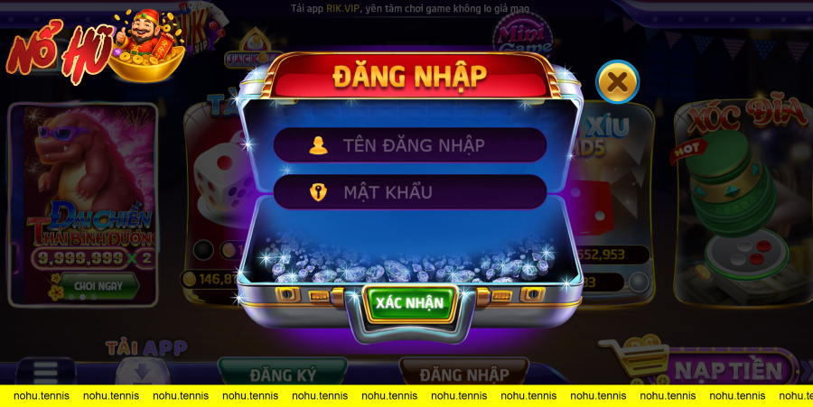 giao diện đăng nhập tại RickVip