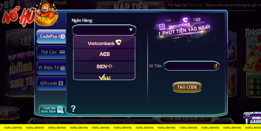Giao diện nap tiền tại 789club