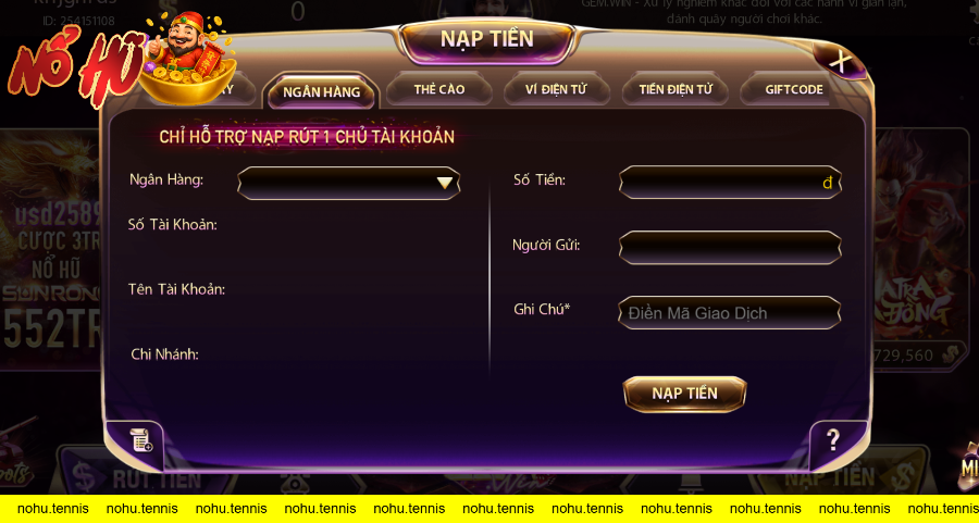 Giao diện Nap tiền tại WinClub