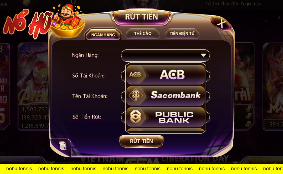 Giao diện rúttiền tại WinClub