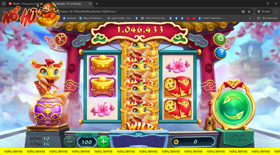 Giao diện trò chơi quay slot với biểu tượng rồng vàng và số tiền thưởng lớn.