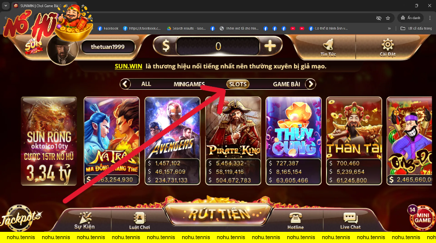 Giao diện trò chơi slots với các biểu tượng game đa dạng