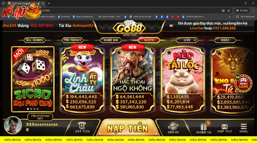 Giao diện trò chơi slots với nhiều lựa chọn hấp dẫn
