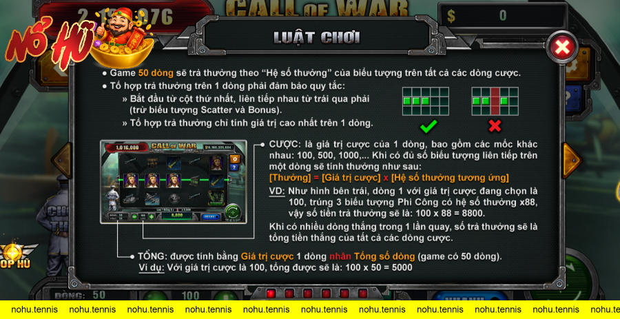 Hướng dẫn luật chơi Call of war tại B52