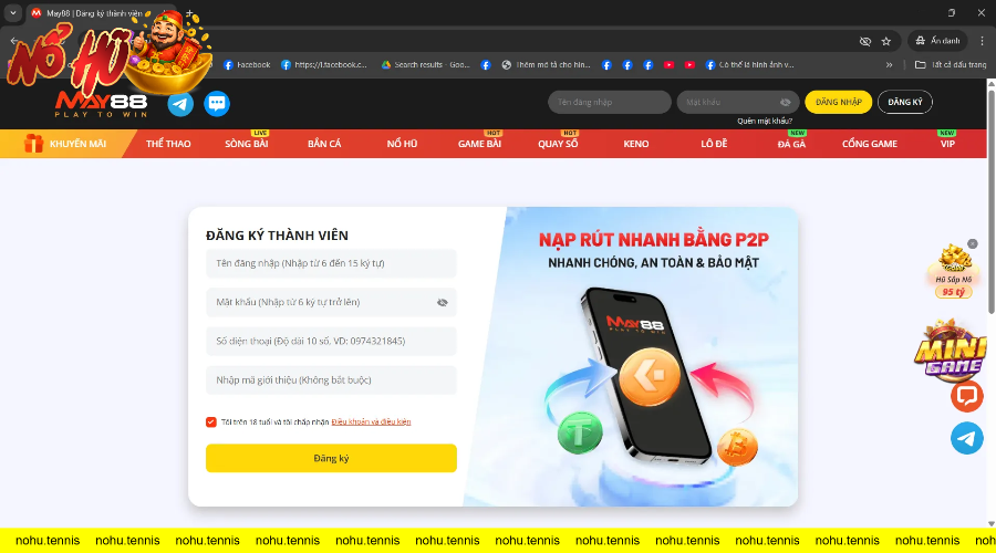 Trang đăng ký thành viên tại trang casino May88